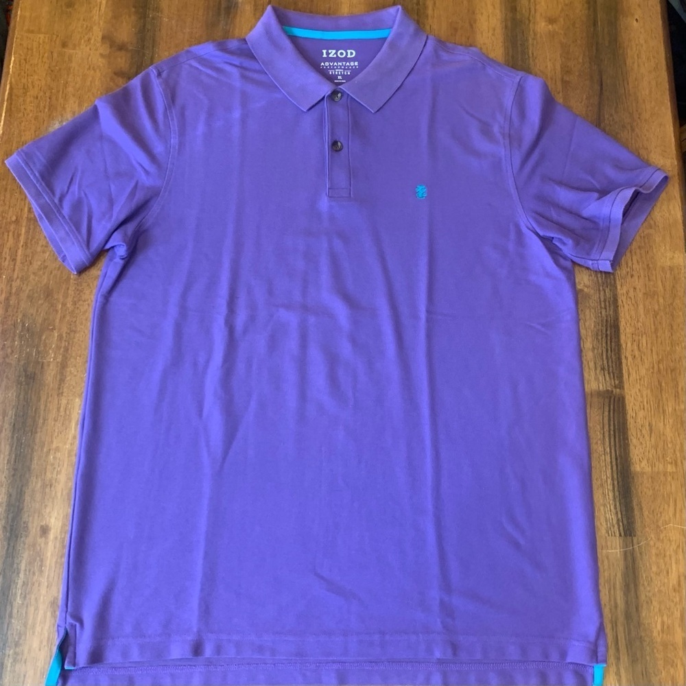 Izod Polo Shirt XL Purple Stretch Classic Sporty Design Short Sleeve Turquoise
